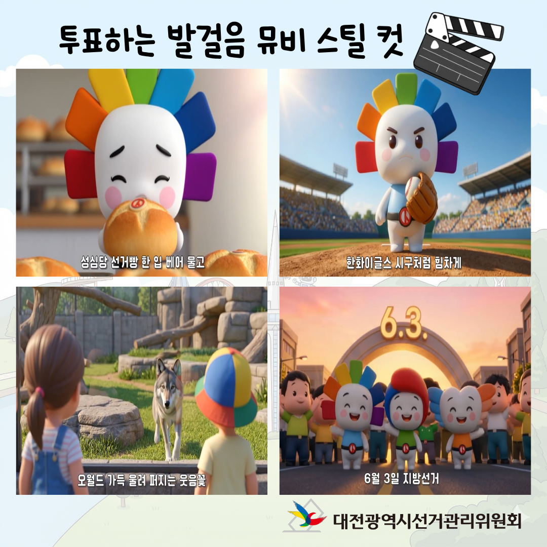 제9회 전국동시지방선거 AI 선거송 미니앨범 '투표는 타이밍' 카드뉴스 제9회 전국동시지방선거 AI 선거송 미니앨범 '투표는 타이밍' 카드뉴스. 자세한 이미지 설명은 아래 내용을 참고하시기 바랍니다.